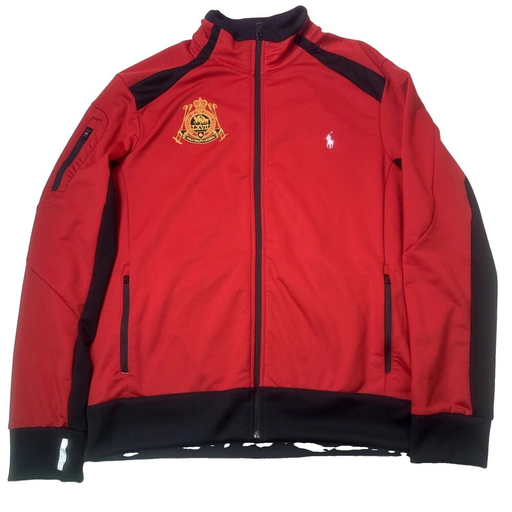 Vtg. Rare Polo Ralph Lauren  Crest Logo Full Zip Track Jacket Red, mens Size XL
